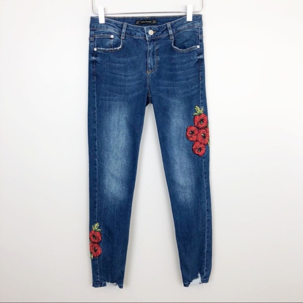 Zara Trafalac Floral Rose Embroidered Skinny Jeans